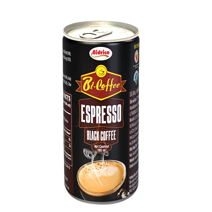 High Quality Bidrico Espresso Black Coffee Iso Haccp Neutral Coffee Can 180ml Instant Coffee From Vietnam Manufacturer Wholesale