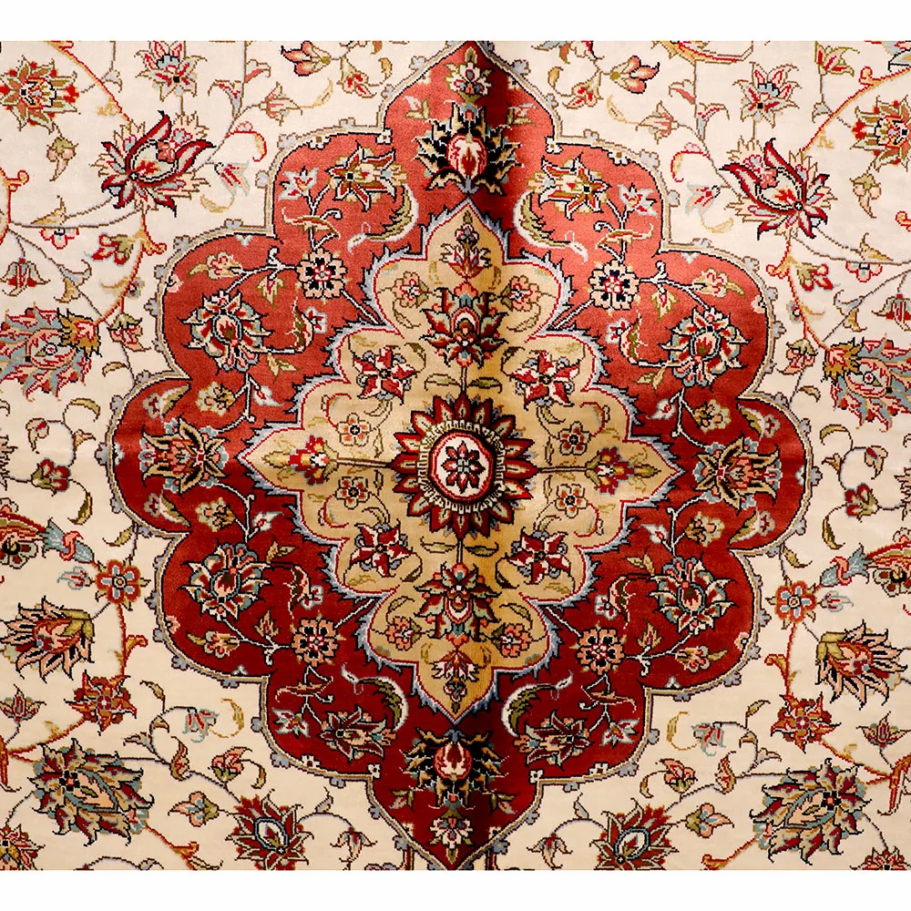 Yuxiang 4.5x6.5ft Top Handcraft Pakistan Rug Beige Hand Knotted Area Rug Pure Silk Persian Carpet