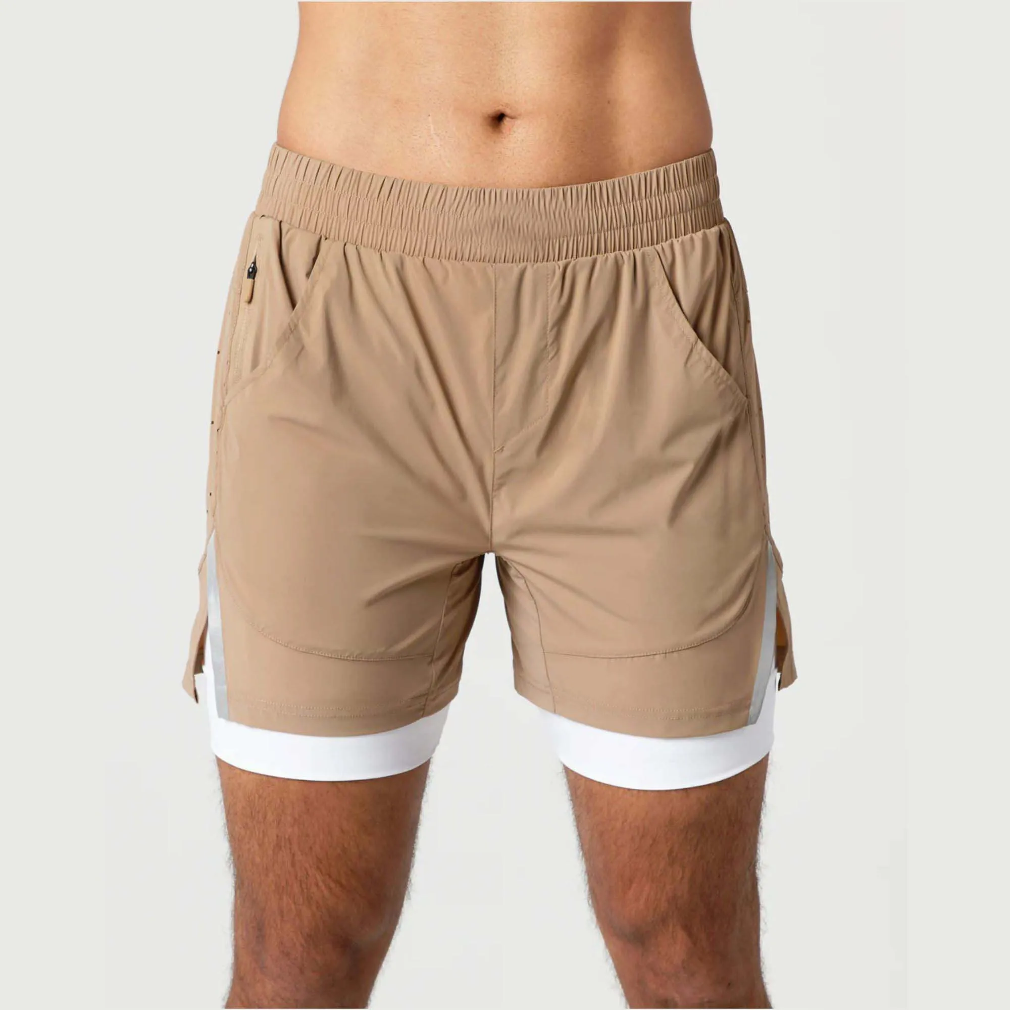 Smoother and Softer 80% Nylon 20% Elastane Chai Mens Compression Lined Woven Training Short with Front Slip Pockets