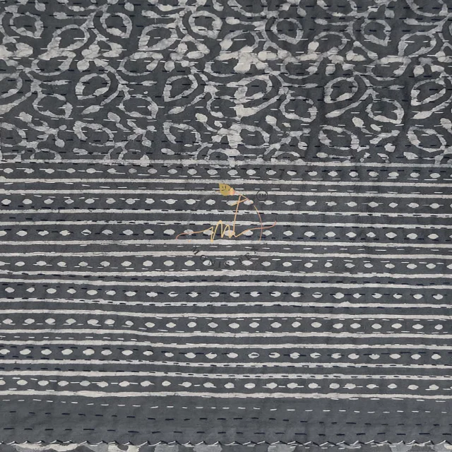 Indian Hand Printed Decorative Bedspread 100% Cotton Indigo Print Kantha Handmade Reversible Double Sided Quilted 90x108 Inch