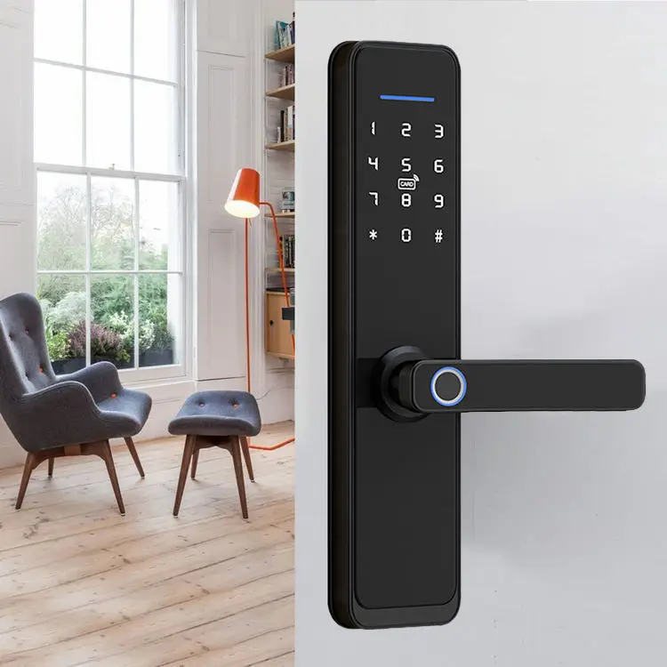 Smart Entry Hotel Tuya Wifi Handle Aluminum Digital Smart Lock For Wooden Door