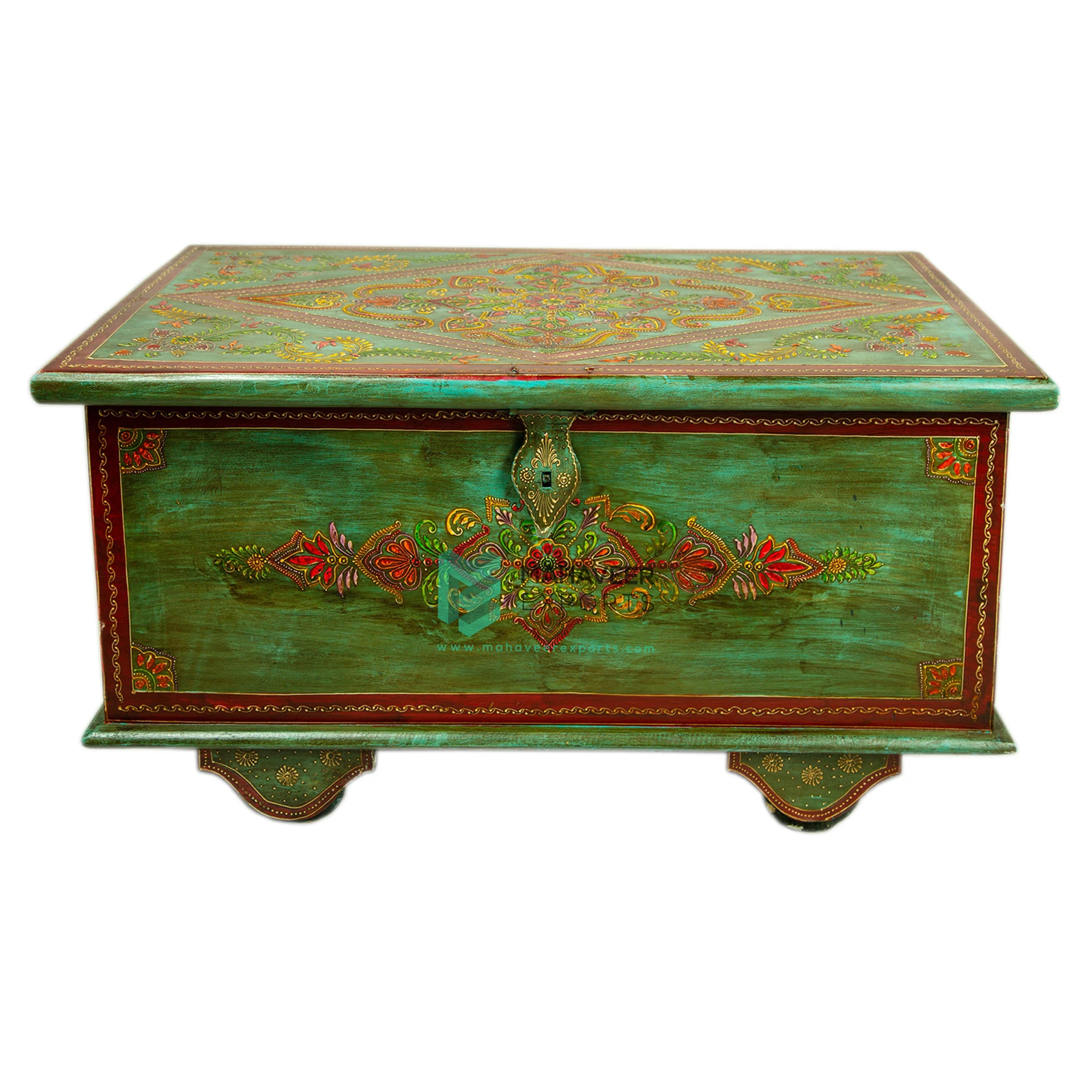 Fine Hand Painted Wooden Storage Trunk Chest Box Wooden Jewellery Storage Box Antique Furniture For Living Room / Bedroom