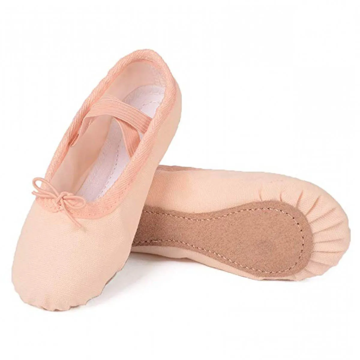 Pink Canvas Ballet Dance Shoes with Inner Cotton Lining with Double Elastic and Outer Full Suede Sole