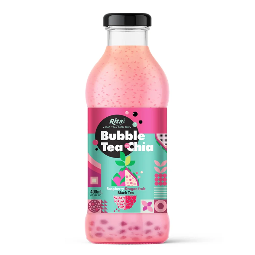 400ml Glass Bottle RITA Bubble Tea with Chia Strawberry Lemonade Flavor High Quality OEM ODM Manufacturer Vietnam Supplier