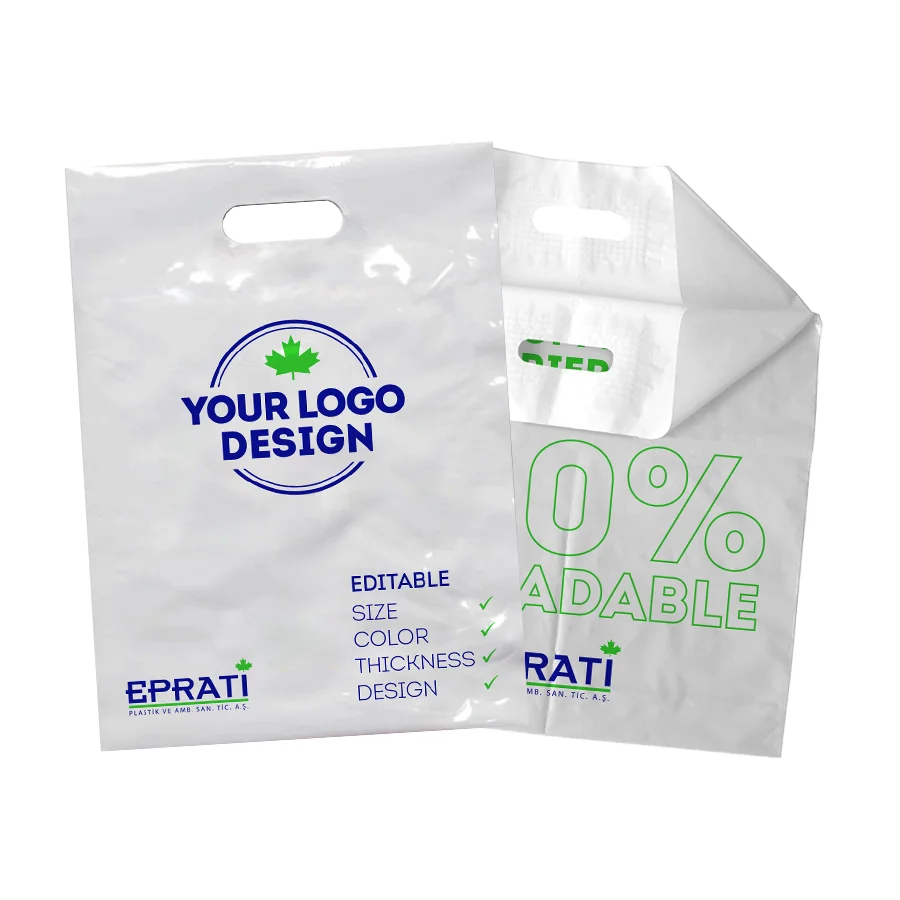 Die Cut Plastic Handle Bag Special Custom Logo Design Color Size Micron Thickness Shopping Handle Bags Biodegradable Reinforced