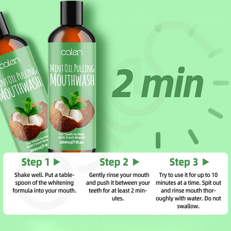 Oalen Customs Logo 200ML Teeth Whitening Support Healthy Gums Pulling Oil Mouthwash For Oral Care