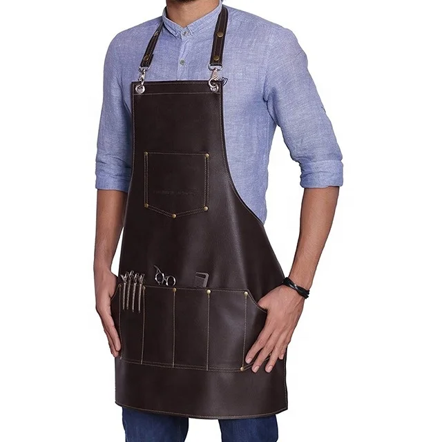 New Collection Brown Barber Leather Apron High Quality Salon Apron With Tool Pockets