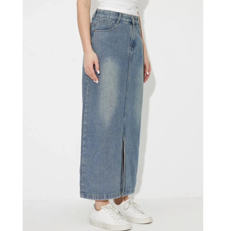 Trendy Heavy Quality Women Slit Denim Skirt In Non Stretchable Cotton Fabric High Waist At Wholesale Prices