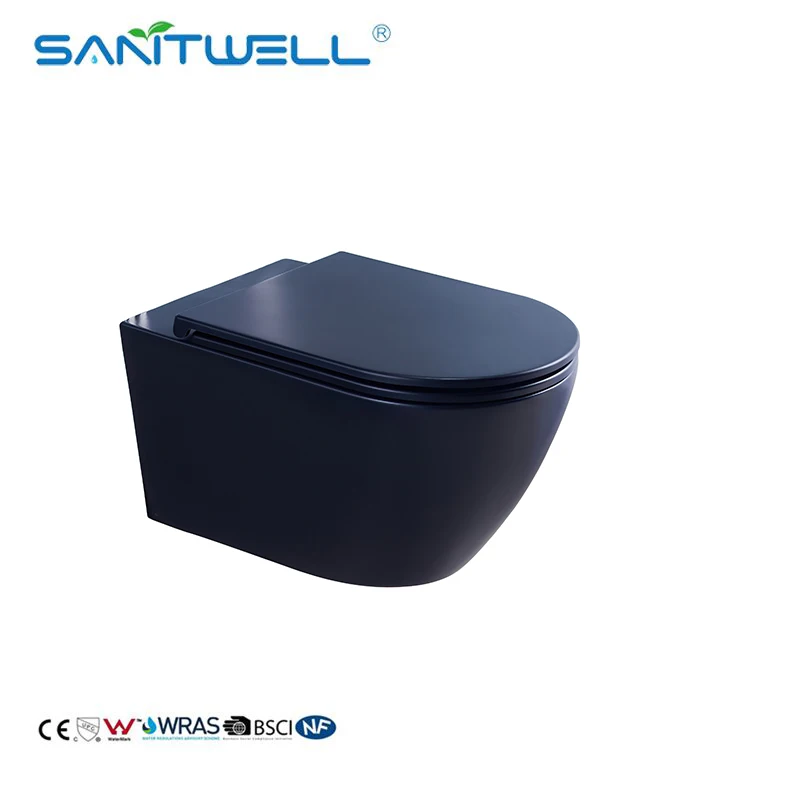 European Bathroom Luxury Ceramic Matt Black P Trap Water Closet Bathroom Rimless Wall Hung Toilets