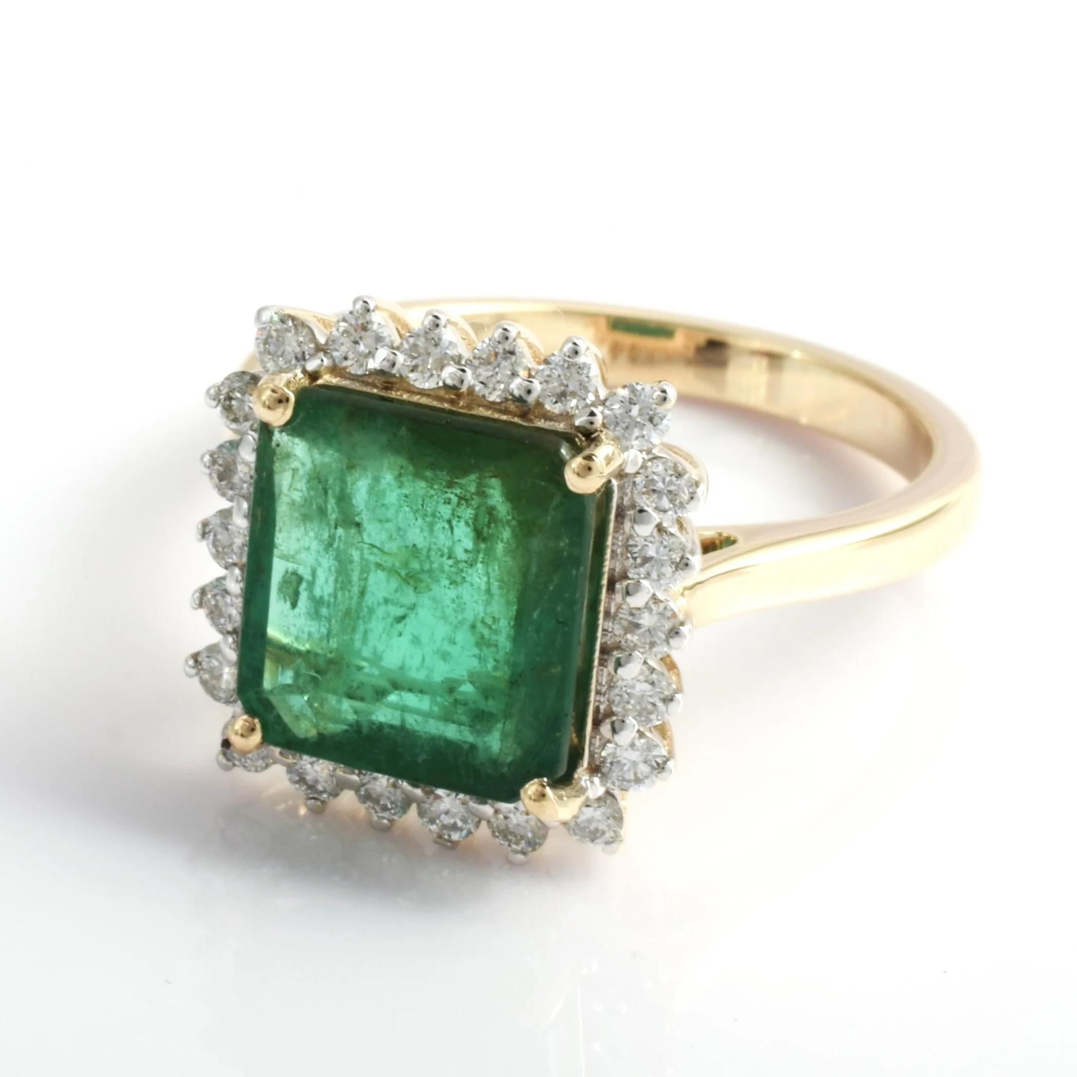 Handmade Square Shaped Rare Natural Emerald Diamond Gemstone Design in 14K White Gold Ring
