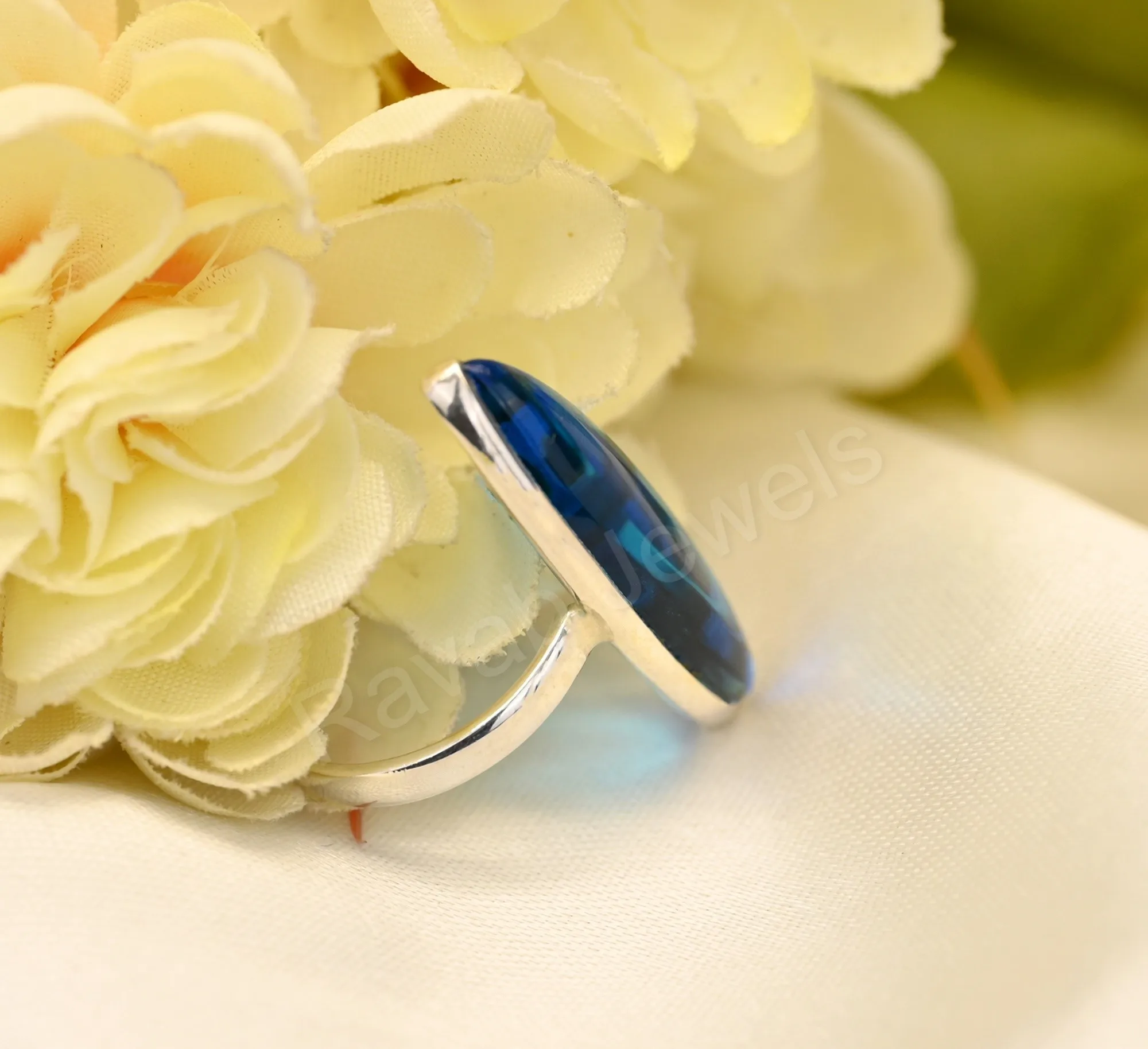 Top Quality Silver Jewellery Finger Ring Christmas Gift Marquise 10x30mm Eternity Vermeil Blue Topaz Hydro Quartz Gemstone Ring