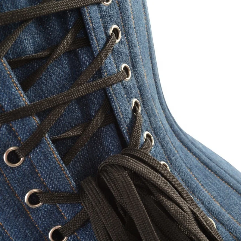 COSH CORSET New Design Of Underbust Steelboned Blue Denim Corset Stitched With Golden Thread Sexy Women Zipper Outfit