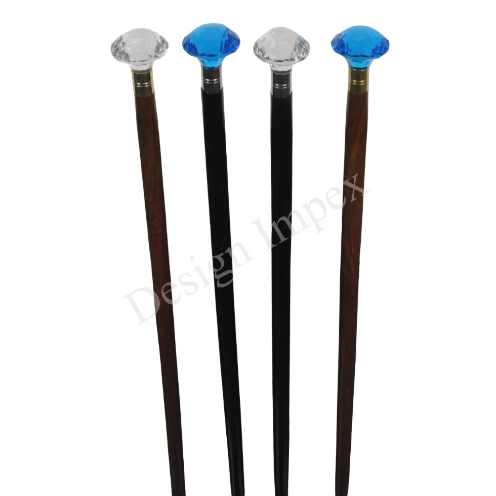 Natural Finished Adults Walking Stick Cane Expensive Gift Durable Design Gentleman Walking Stick Rod Blue Acrylic Diamond Top