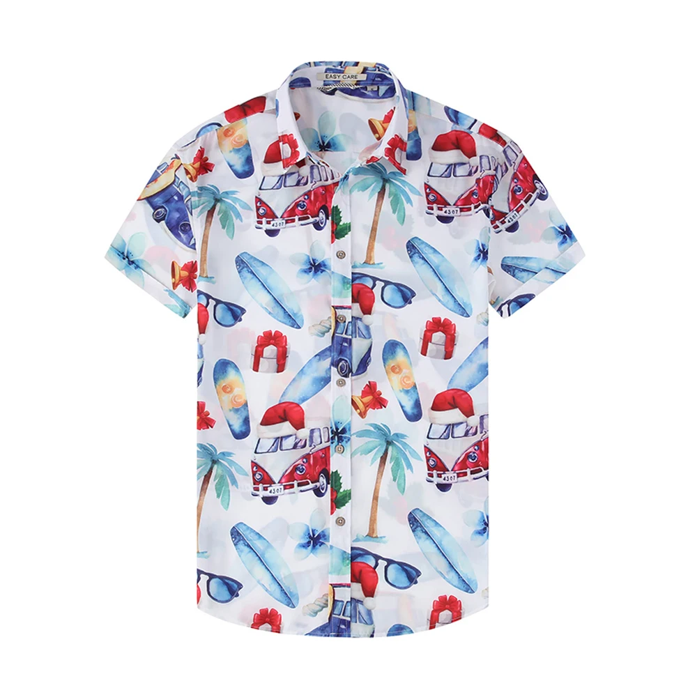 High Quality Silk Satin Shirt Men Long Sleeves Vacation Beach Casual Shirts Custom Silk All Over Print Hawaiian Shirt for Men