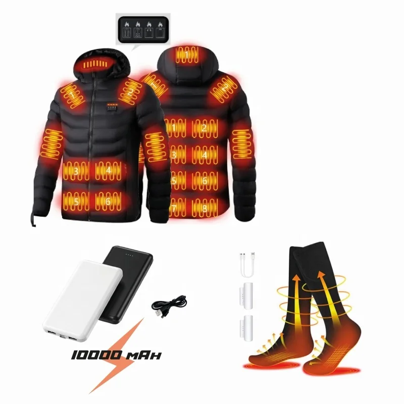 2024 21Heat Zone Rechargeable USB Lightweight heating Jacket+Heated Socks+10000 mAh Power Bank