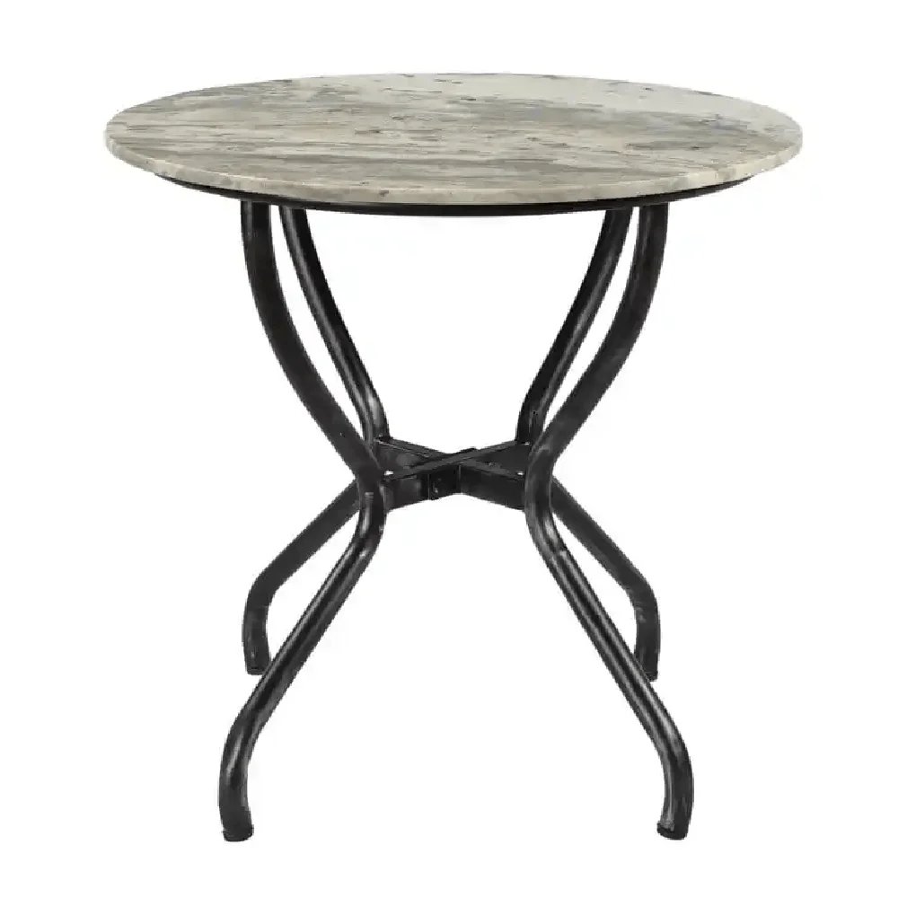 Top Selling Elegance Engraved Round Shape Marble Stone Top Dining Table with Metal Iron Base Legs for Home Hotel and Restaurant