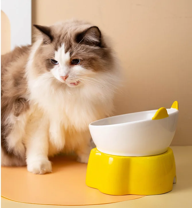 Cute Pet Supplies Ceramic Cat Food Bowls Drinking Feeder Sets Protection
