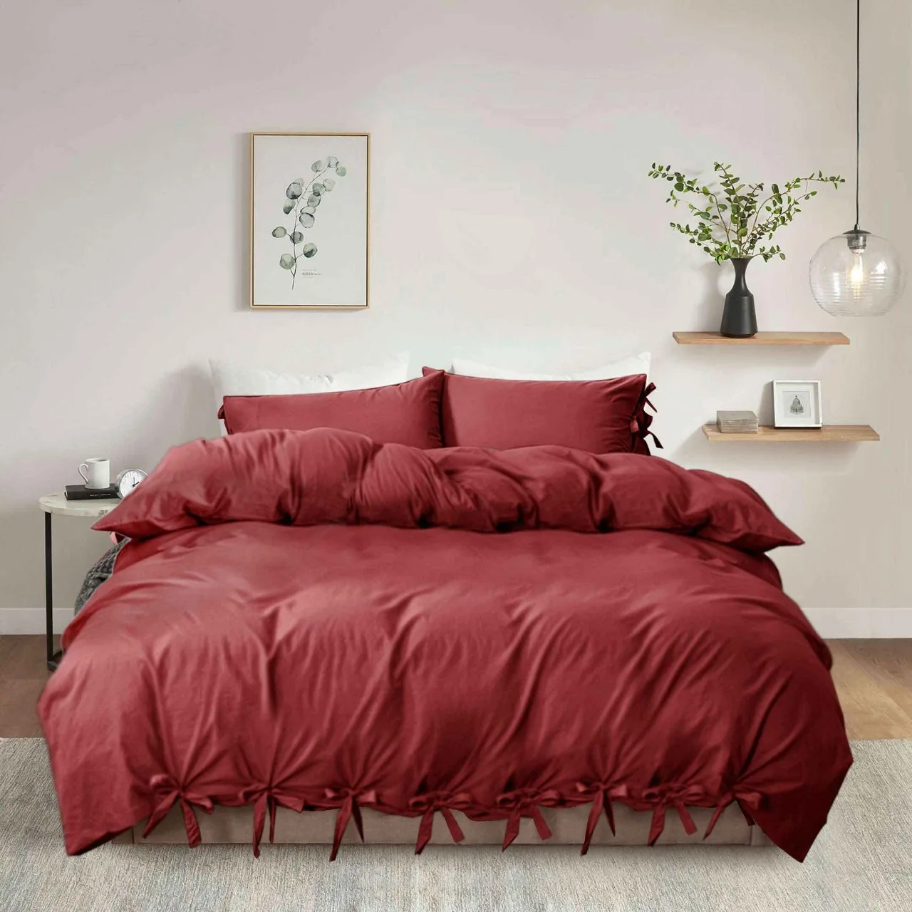 New Design Luxury Design Knotted Burgundy Style Bedding Duvet Cover Sets Microfiber Bedding  with Pillow Cover Whole Sale