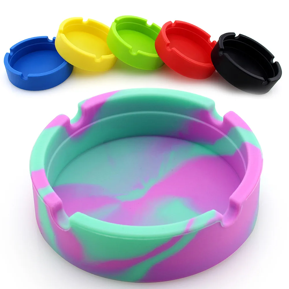 Portable Round Silicone Luminous Ashtray Unbreakable Non Flammable Cigarette Ashtray