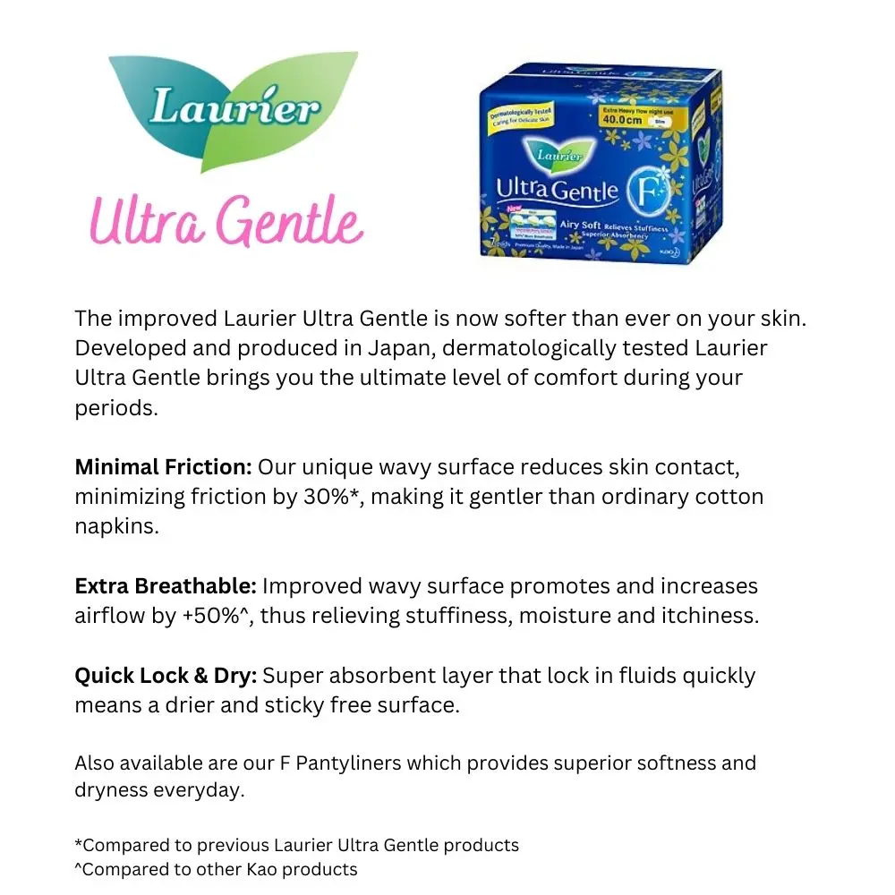 No Fragrance High Absorbent Comfortable Laurier F Ultra Gentle Extra H.Night 40cm Sanitary Pads with Gentler on Skin Feature