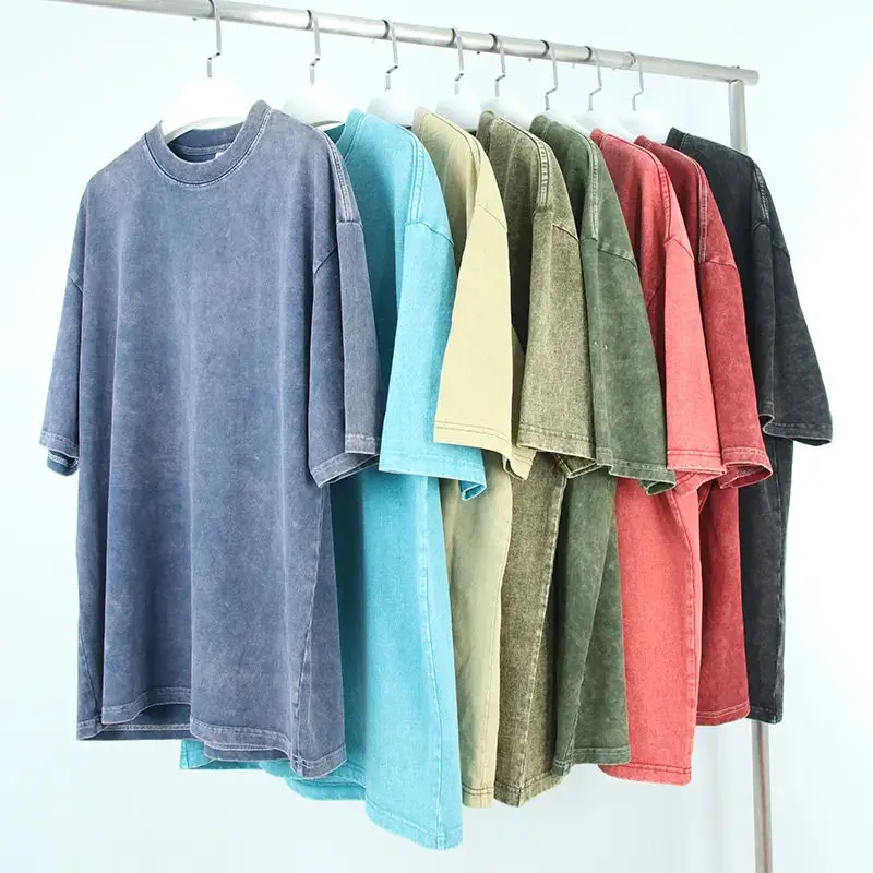 Mens Washed Vintage T-shirt Wholesale Blank Cotton Acid Wash Tshirt  Custom Oversized drop shoulder Vintage T Shirt with logo