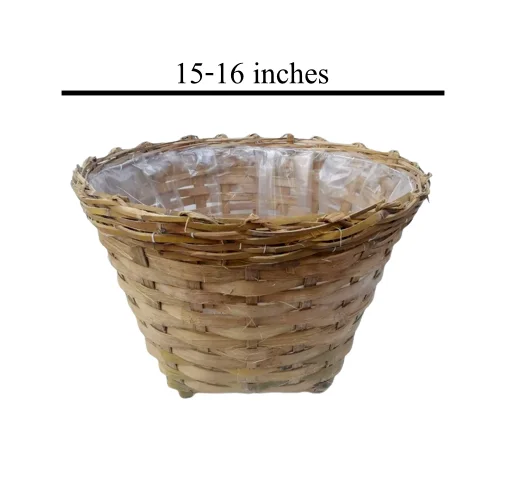 Natural Handmade Bamboo Basket, Bamboo Weave Planter Flower Pot with Plastic