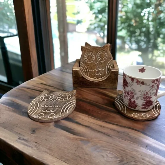 High Quality Acacia Wooden Coaster With Laser Engraving Tree Design Wooden Coaster For Table Decoration & Accessories coaster