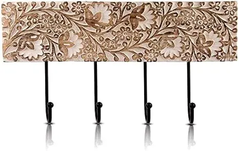 Decorative Wooden & Cast Iron Vintage Rustic Coat Hanger Wall Mounted Jacket Robe Towel Door Hook Rack Holder