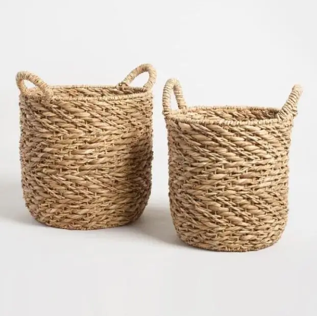 Eco-friendly Natural Base Print Color Household Multi Functional Basket Clothes Storage Hand-Woven Laundry Seagrass Baskets
