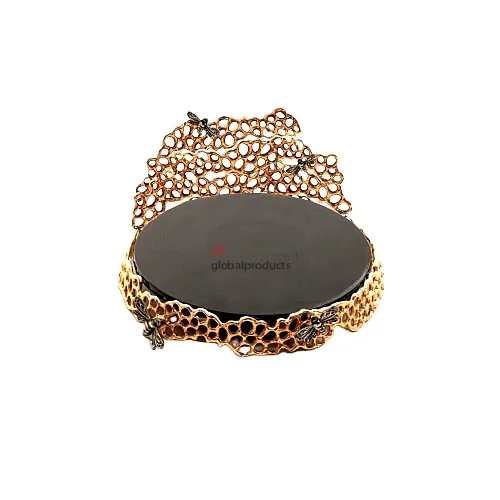 most beautiful black marble cake stand with golden antique design boarder cake stand for cup cake