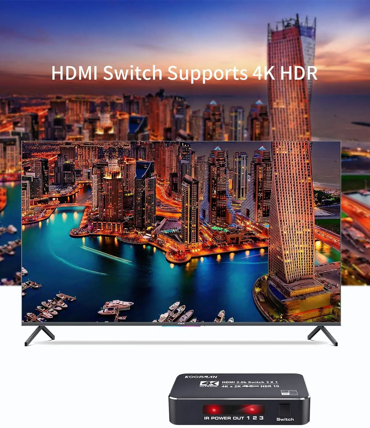 4K HDR HDMI Switcher 3-Port HDMI 2.0 Switcher Selector with IR Wireless Remote Control, UltraHD Dol-by Vision Support