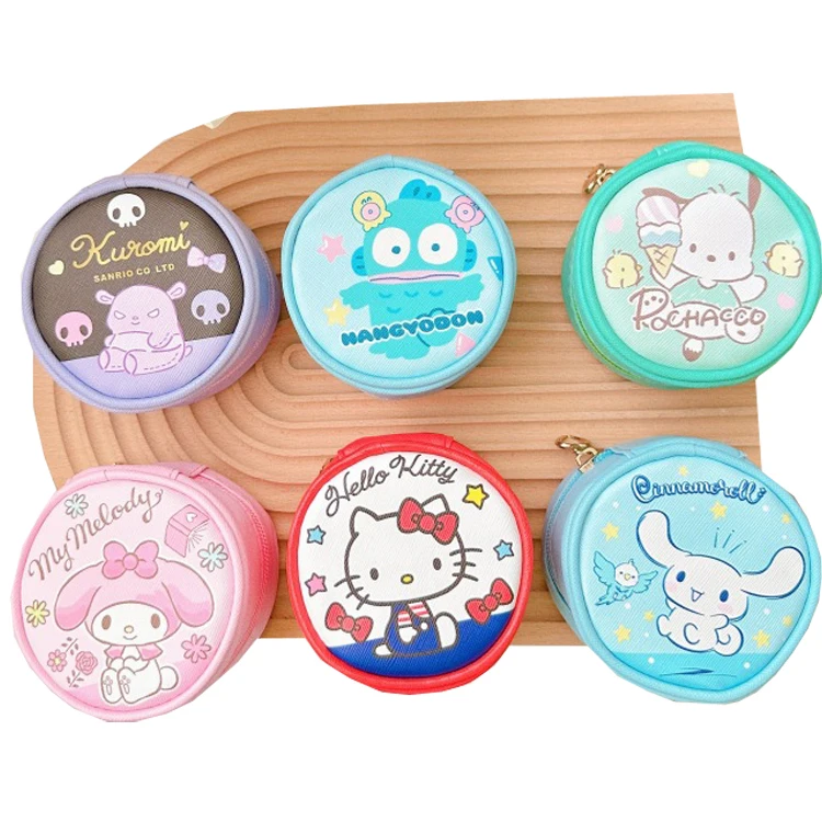 2024 New Hello KT small PU leather cute girls coin purses round earphone storage bags
