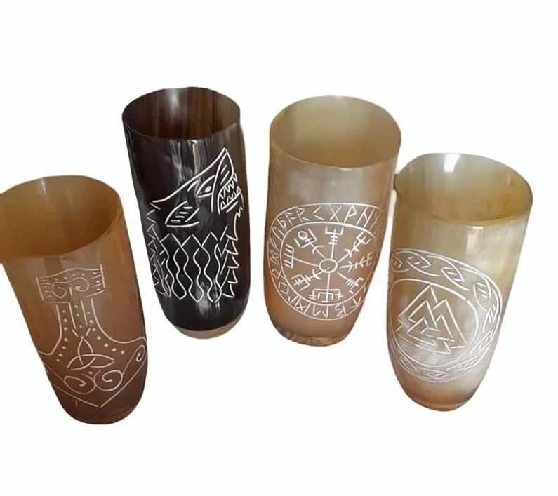 Top quality wholesale handcrafted carved natural drinking horn glass for beer water for home restaurant Hotel from India