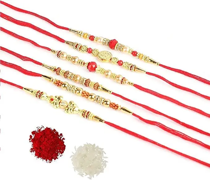 Wholesale Price Rakhi Set with Roli Chawal for Puja Rakshabandhan Bhaiya Indian Bracelet