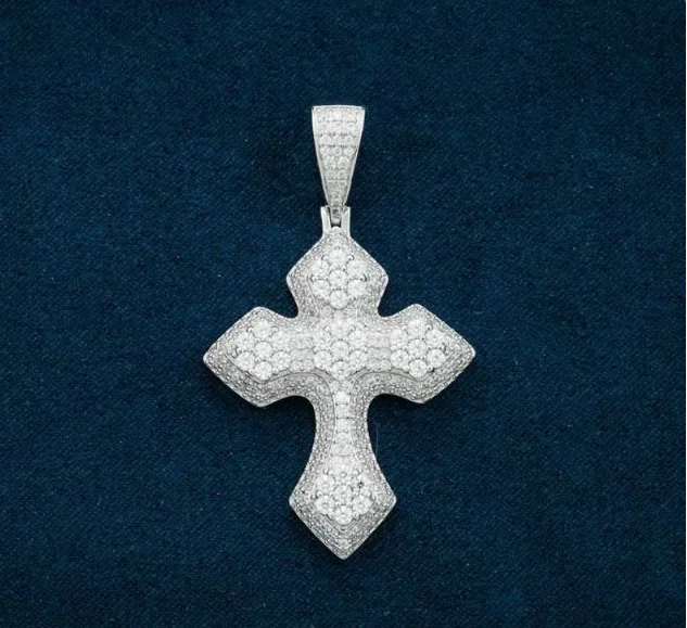 Top selling 2023 Round Shape Moissanite Syriac Cross Pendant 925 Silver available in high quantity at wholesale prices