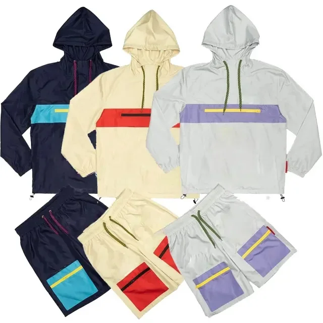 New Men Two Piece Custom Windbreaker Shorts And Jacket Tracksuit Reflective Zip Up Nylon Two Piece Windbreaker Short Set