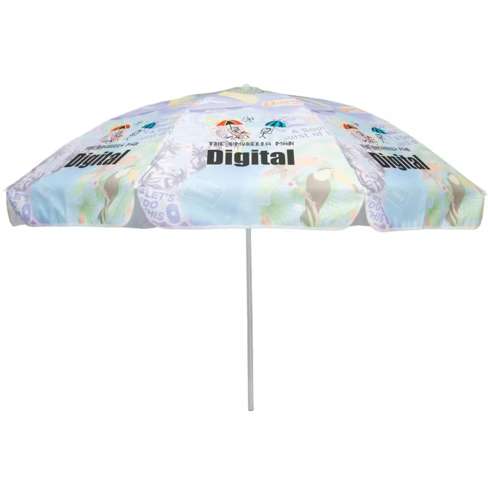 High Quality 2.0m Commercial Beach Umbrella with Digital Parrots Sunset Pattern 140gm Poly Canvas Excellent for Beach Use