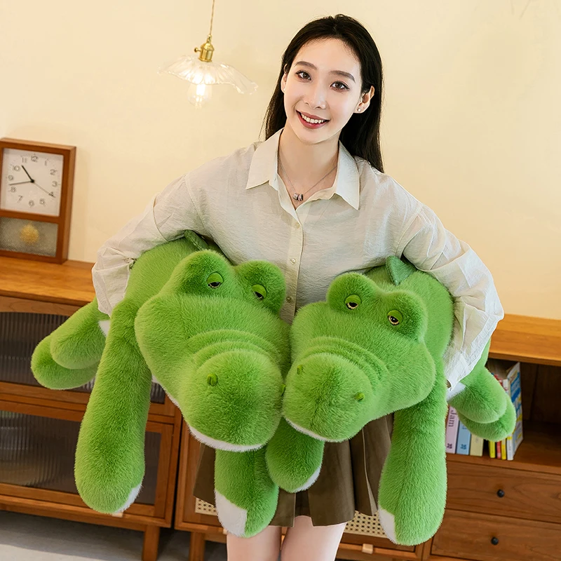 Super Soft Crocodile Shaped Stuffed Animal Toy Pillow PP Cotton Filled Embroidered Unisex Perfect Birthday Gift Home Use Wrapped