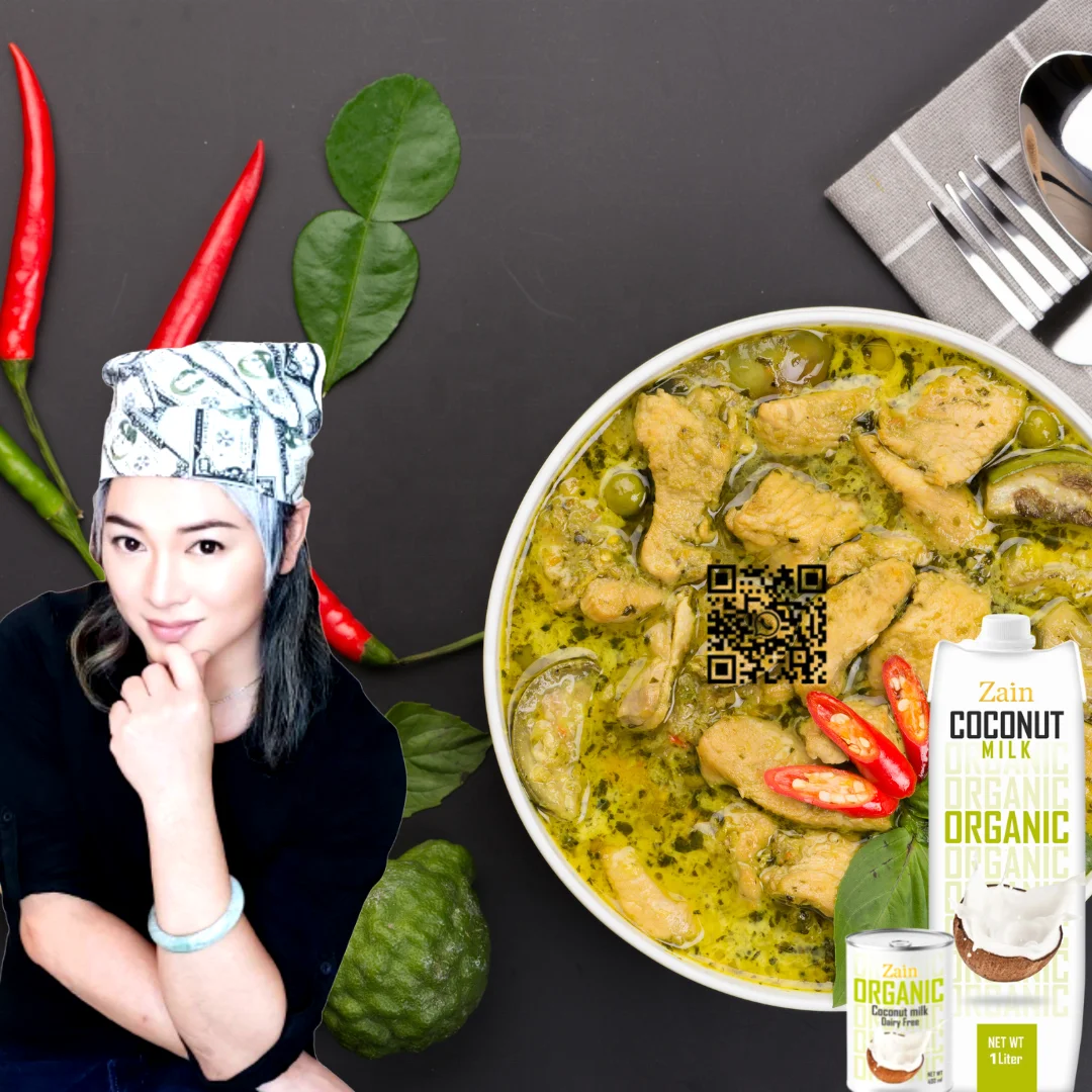 Ajintai Zen Canned Green Curry Chicken Brest Wing Ham spicy Thai herbal  fine food Menu with Zain  Organic Coconut milk cooking