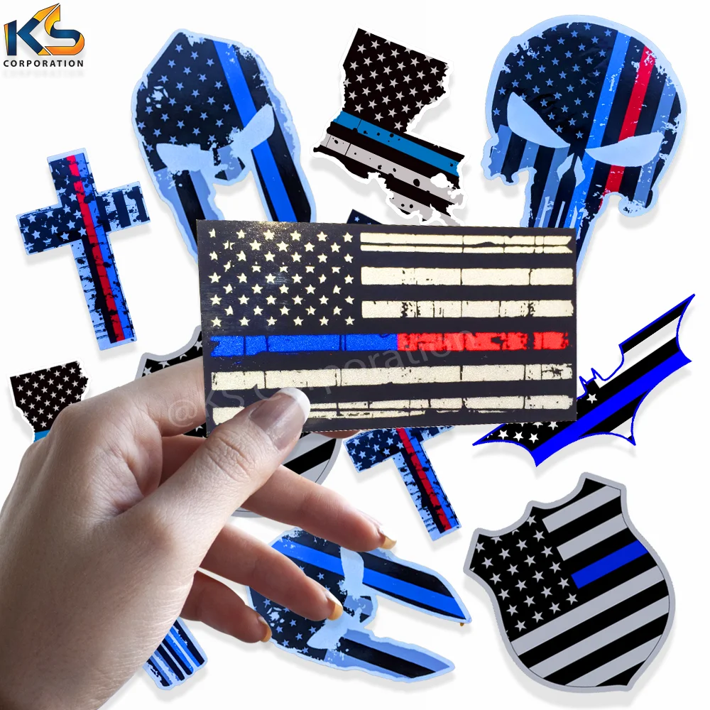 Custom USA Flag with Blue Line vinyl sticker Outdoor Waterproof USA Car Sticker thin blue red line flag stickers
