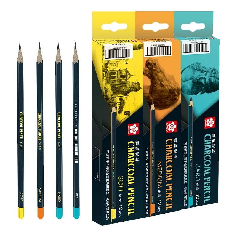 Sakura XDCPC -S black lead colour soft neutral hard Charcoal sketching wooden pencil for drawing and shading