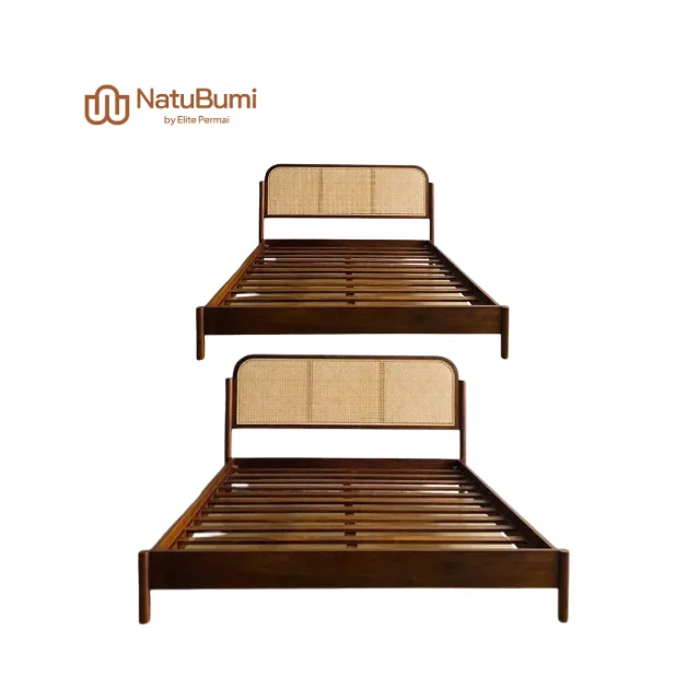 Special Price Hasna Bed Solid Teak Wood with Woven Natural Rattan Ideal for Cozy Bedroom Settings and Elegant Home Decor