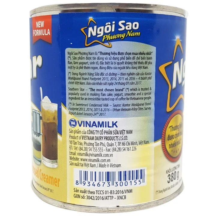 Vinamilk- Southern Star Brand - Blue Label Sweetened Condensed Creamer High Quality Wholesale 380g X 48 Tins Per Carton