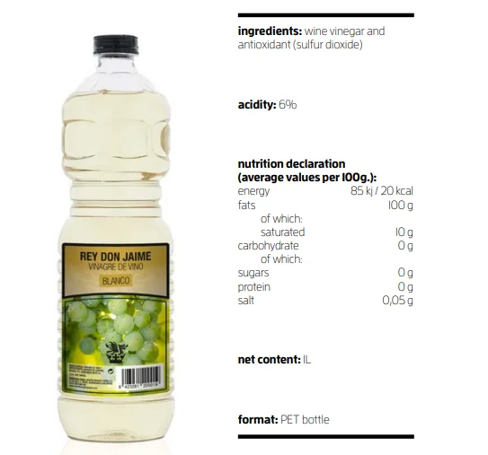 Virtuous white wine vinegar 1L PET Bottle Natural from Spain 100 Natural Packaging Plastic Cooking Hand Pick Type