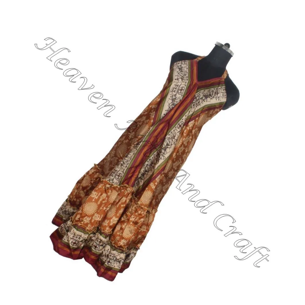 Women Summer Boho Maxi Long Dress Sundress Floral Dress Evening Party Beach Wear Vintage Silk Sari Dresses Ladies Elegant Dinner