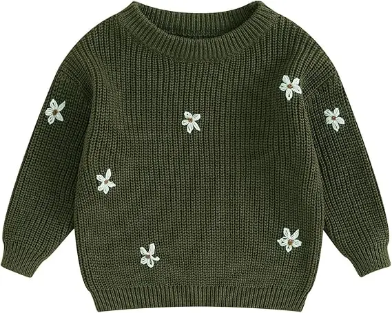 Long Sleeve Flower Pullover Tops for Baby Girls Boys Toddler Knitted Sweatshirt for Fall Winter Comfortable Sweater Clothes