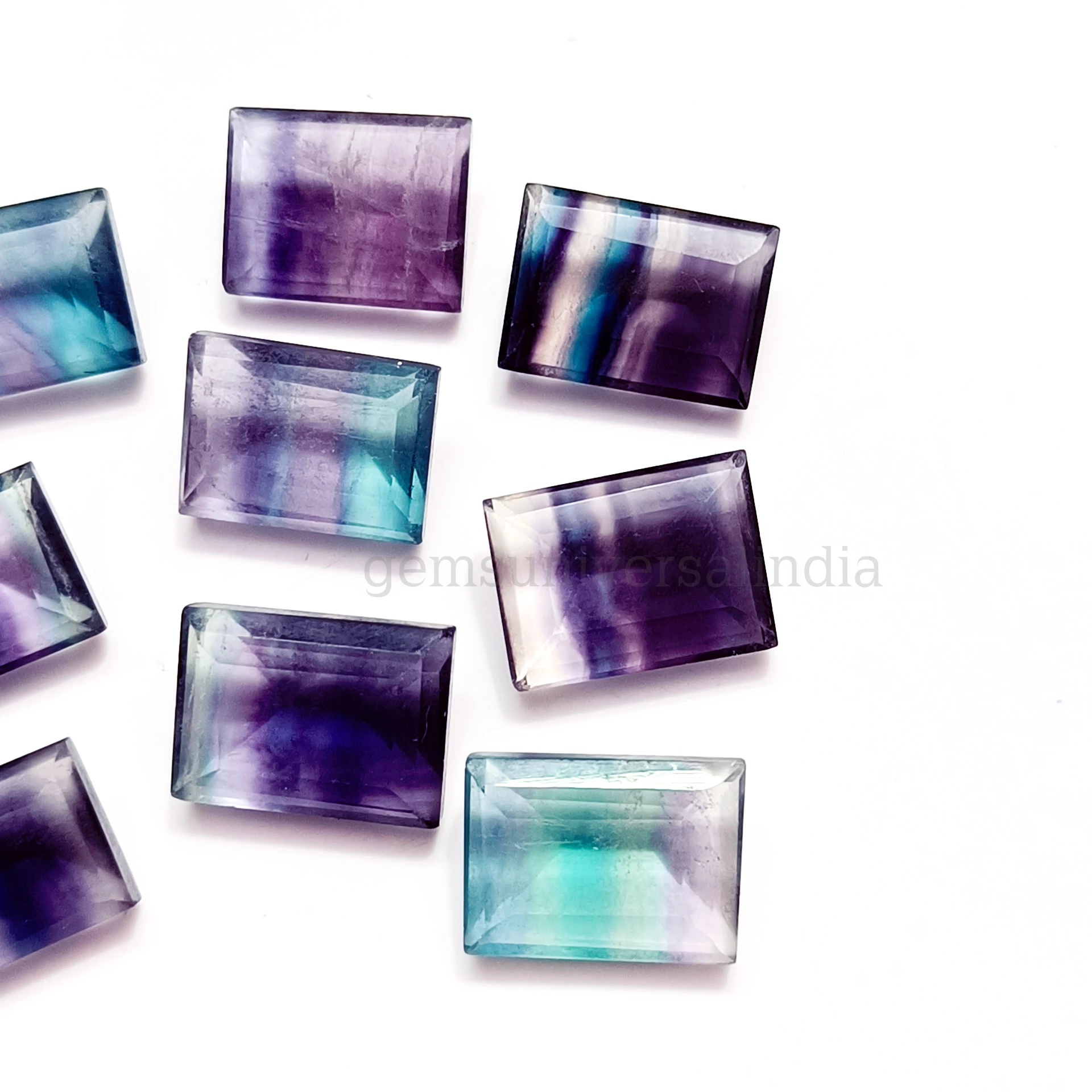 Natural Fluorite Faceted Rectangle Shape Gemstone High Quality Faceted Emerald cut Loose Calibrated Gemstone 12x16mm From India