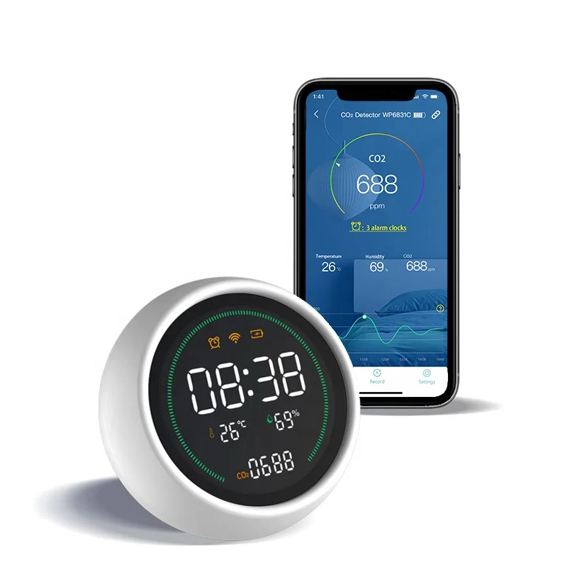 Hot Sale NDIR CO2 Detector Air Quality Monitor Clock Alarm Clock Desktop Gas Analyzer CO2 Meter Carbon Dioxide Detector