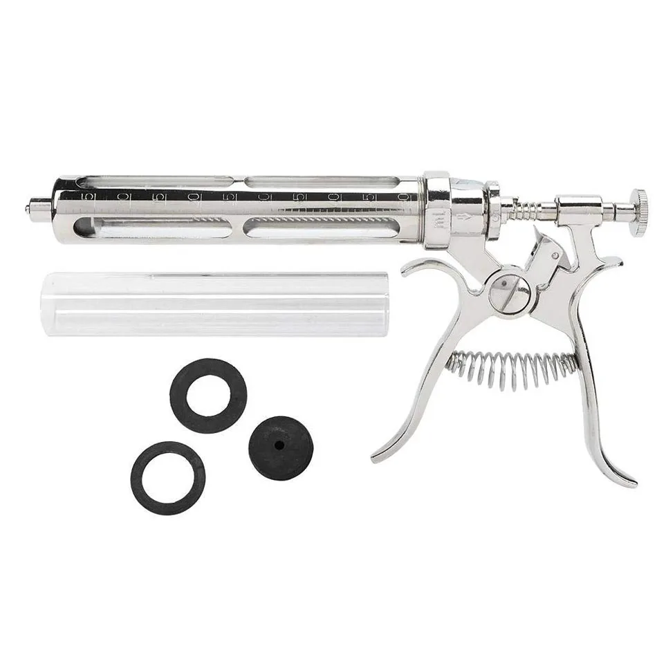 Manual Metal Syringe Adjusted Glassware 50ML Lab Sampler syringe for injections veterinary poultry syringe