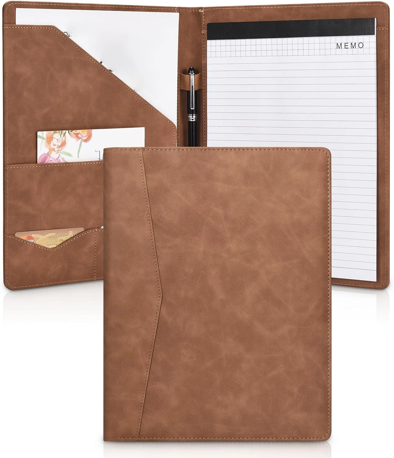 Padfolio Portfolio Leather Binder, Interview Legal Document Organizer, Business Card Holder Included Letter Sized Writing Pad